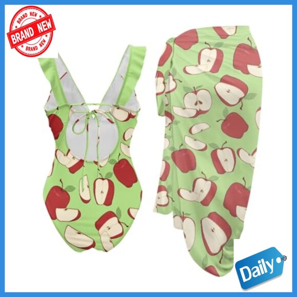 Plus Size Tummy Control One Piece Swimsuit with Chiffon Sarong Cover Up - Picture 3 of 7